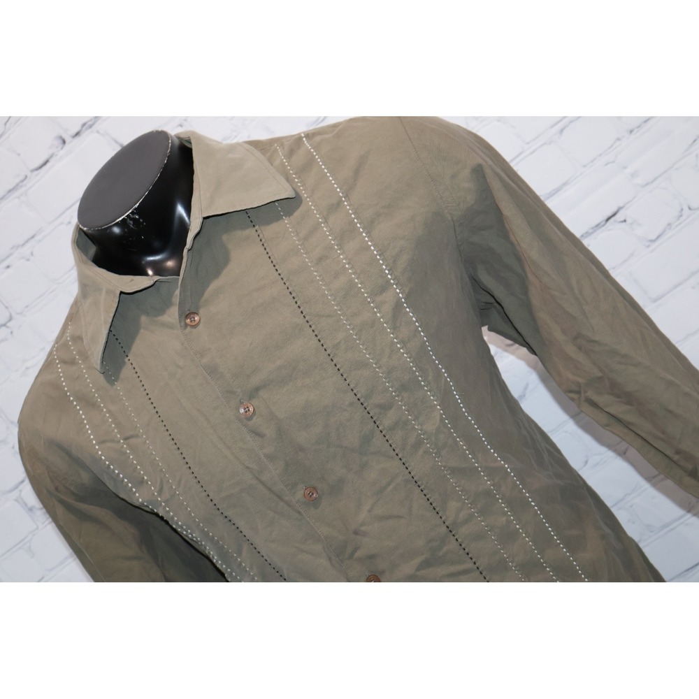 Cubavera Shirt Mens XXL Green Hawaiian Silk Cotton Blend Guayabera Style